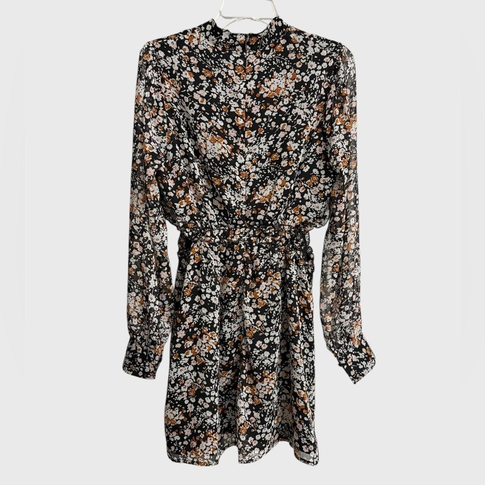 Lulus Autumn Bliss Floral Print Cutout Mini Dress Size L Long Sleeve Evening - Picture 10 of 16
